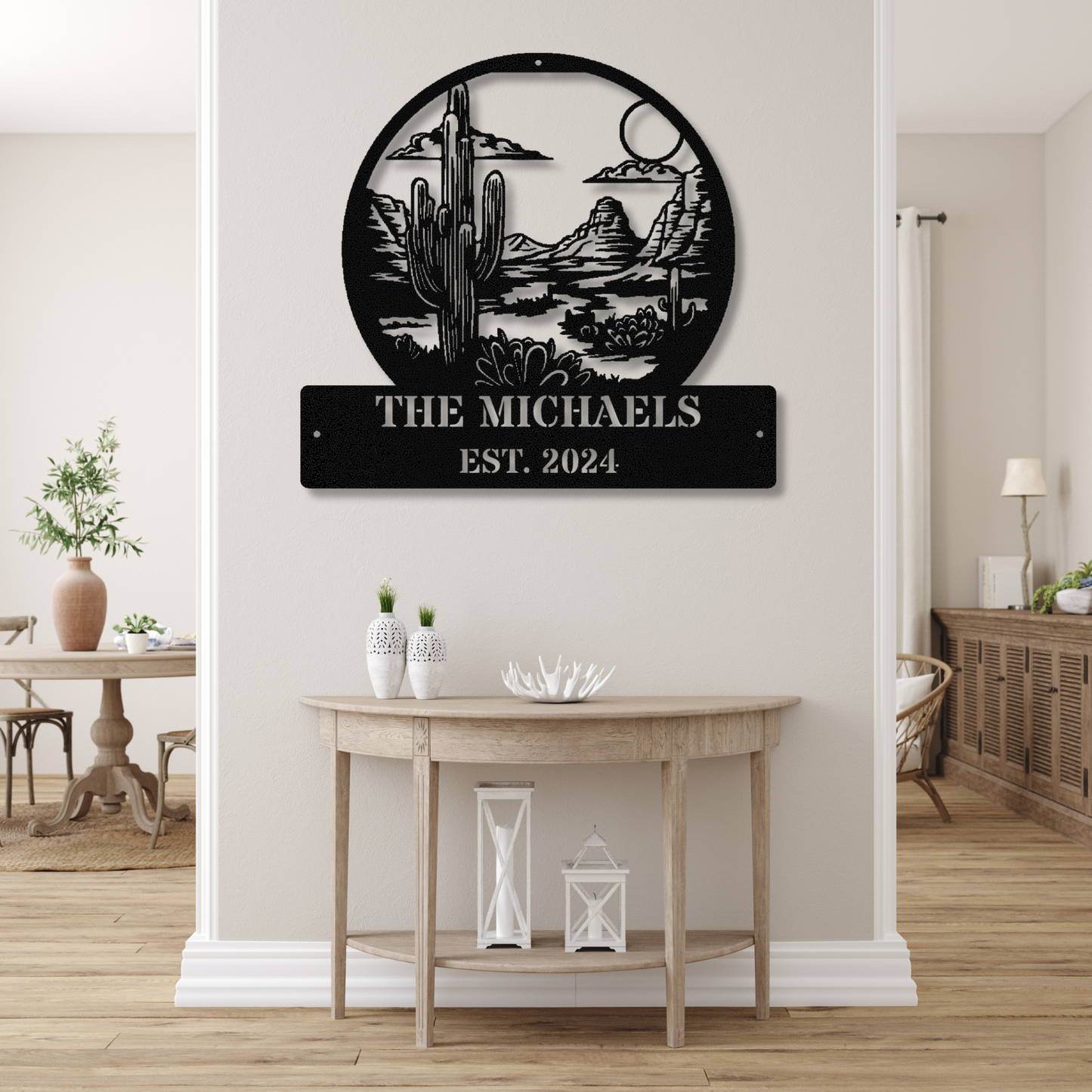 Customized Desert Themed Metal Sign, Personalized Cactus Wall Art Decor, Saguaro Metal Art, Last Name Metal Sign, Established Metal Wall Hanging
