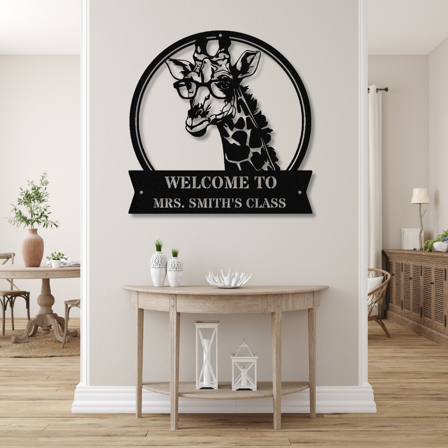 Custom Name Giraffe Metal Sign, Personalized Giraffe Sign, Giraffe Wall Hanging, Living Room Decor, Animal Lover Gift, Custom Metal Sign