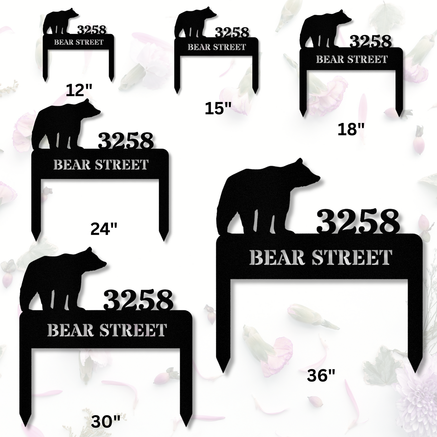 Personalized Bear Address Stake, Customized Metal Address, Horizontal Address Sign, Address Signage, House Address, Metal House Number Stake