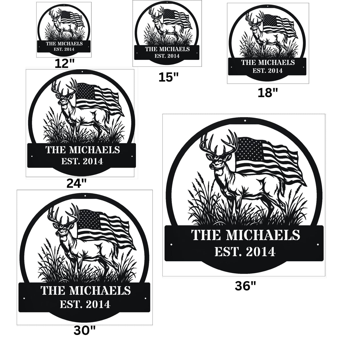 Personalized Deer and American Flag Metal Wall Art, Custom Buck Monogram Sign, Patriotic Wildlife Metal Decor, Hunting Cabin Decor, USA Flag Sign