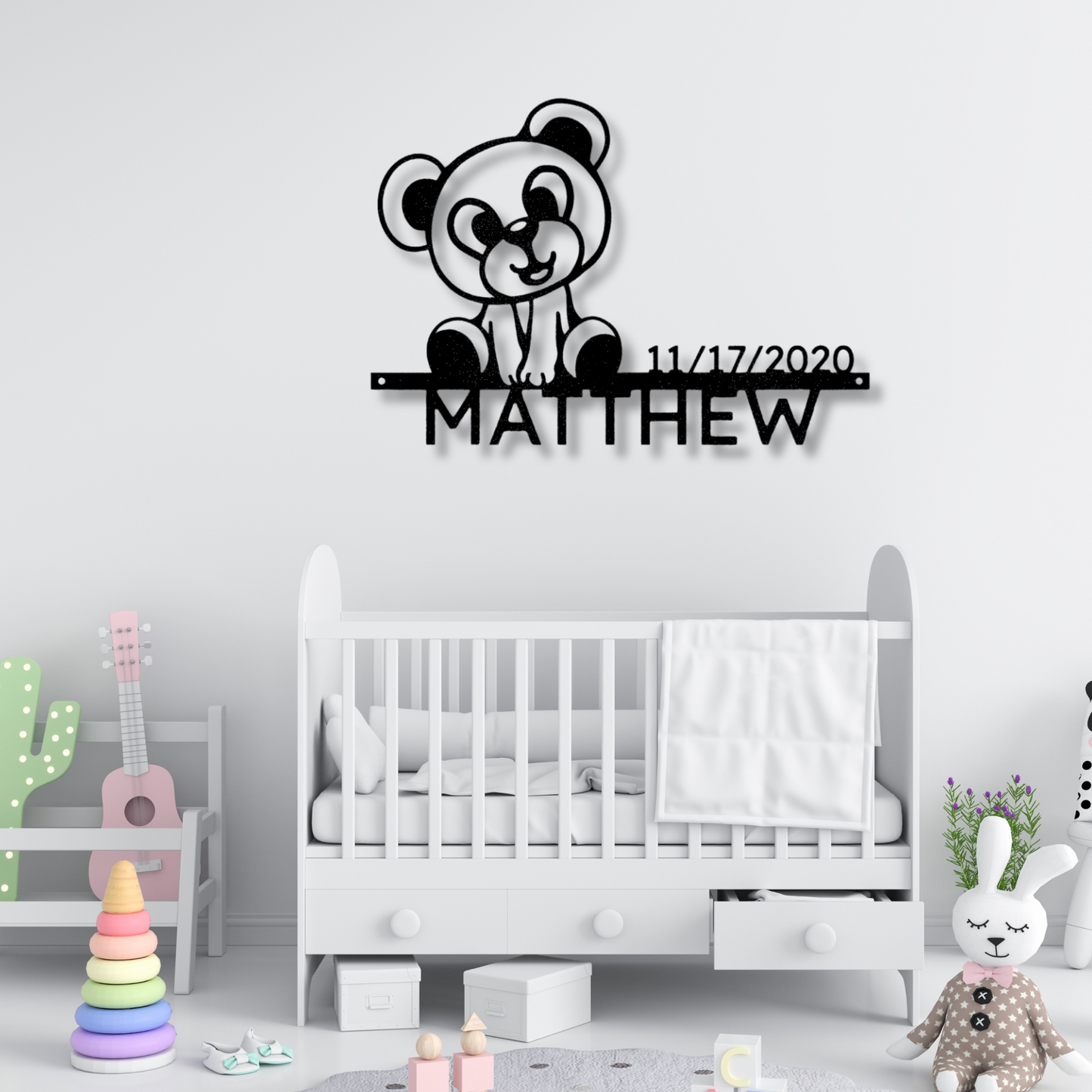 Teddy Name Date Metal Sign, Baby Shower Gifts, Kids Room Wall Decor, Above Crib Sign, Daughter Gifts, Birthday Gifts, Kids Playroom Decor