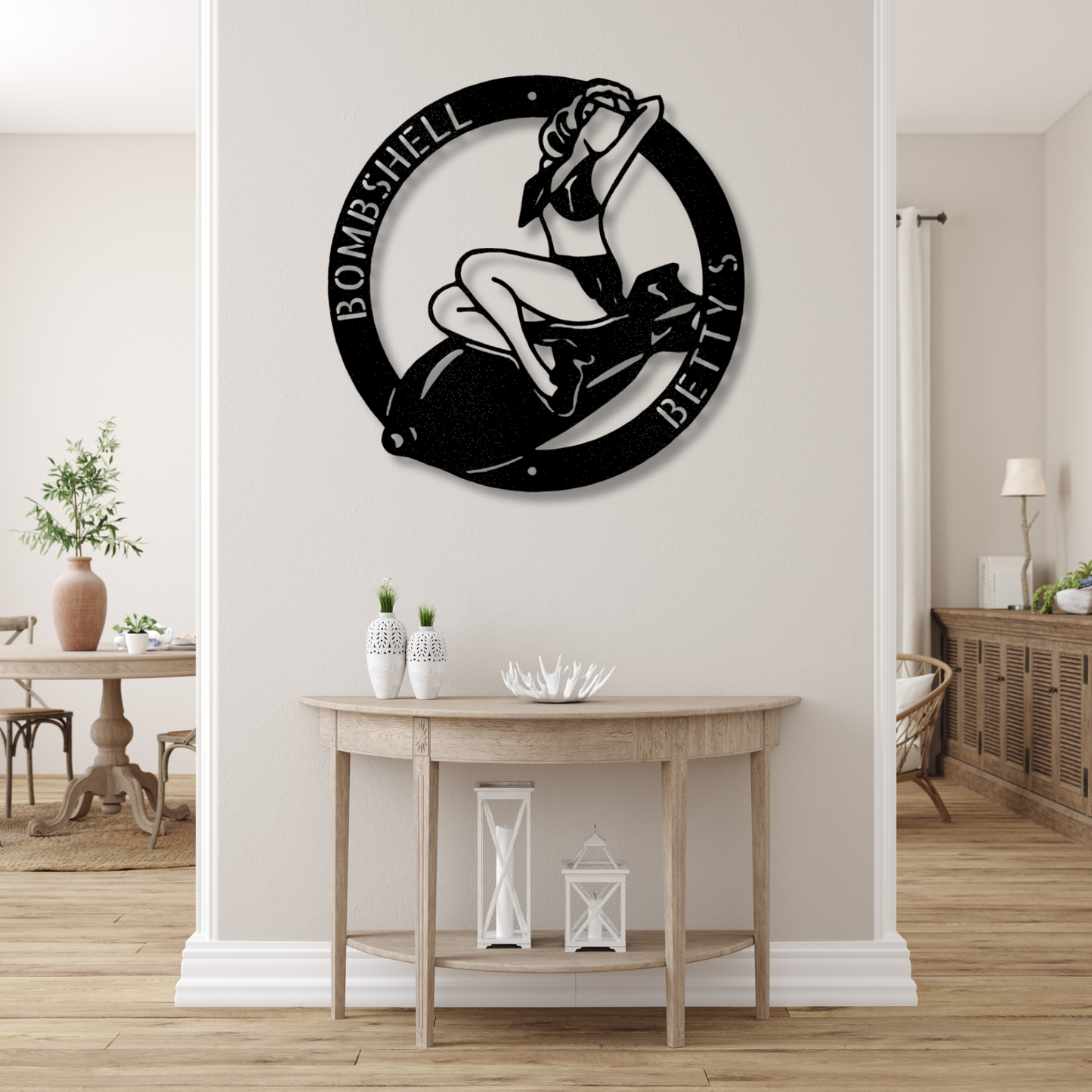 Bomber Lady Metal Sign, Small Business Metal Sign, Female Silhouette, Wall Hanging Decor, Personalized Man Cave Sign, Large Wall Metal Sign