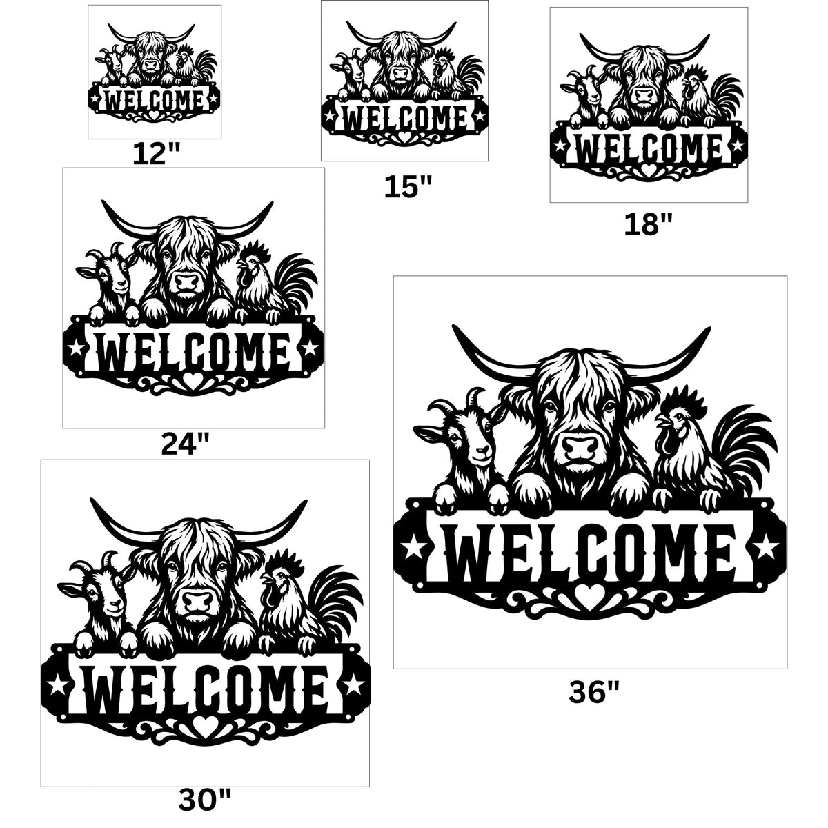 Rustic Farm Animal Welcome Metal Wall Art Highland Cow Goat Rooster Country Sign Farmhouse Entryway Decor