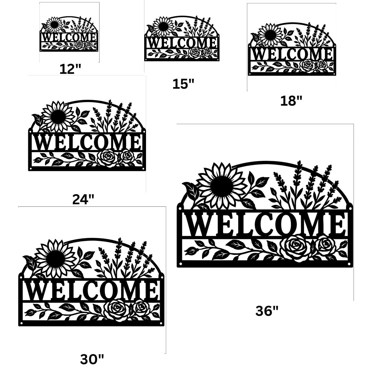 Floral Welcome Metal Wall Art, Sunflower Lavender Rose Metal Sign, Rustic Farmhouse Entryway Decor