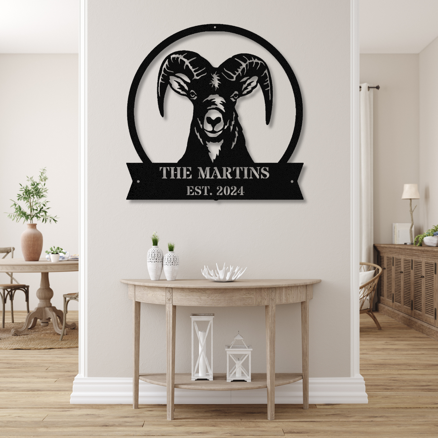Customized Bighorn Goat Metal Sign, Goat Wall Hanging, Bighorn Wall Art Decor, Large Metal Sign, Last Name Established Metal Sign, Goat Lover Farm Sign