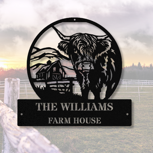 Custom Highland Cow Sign, Farmhouse Decor, Rustic Wall Art, Metal Cattle Sign, Highland Cow Decor, Animal Wall Art
