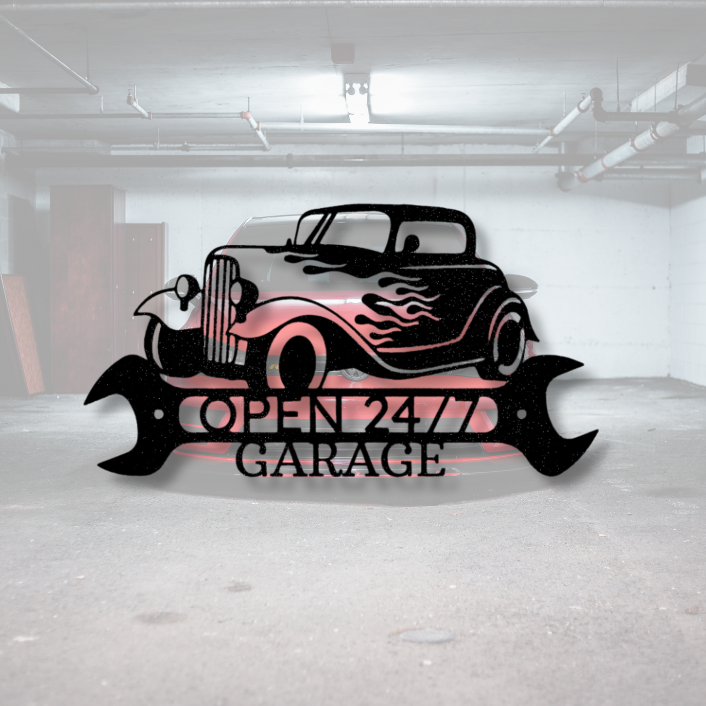 Personalized Hot Rod Metal Sign, Small Business Sign, Custom Garage Wall Art, Car Lover Gift, Mechanic Shop Decor, Man Cave Steel Sign