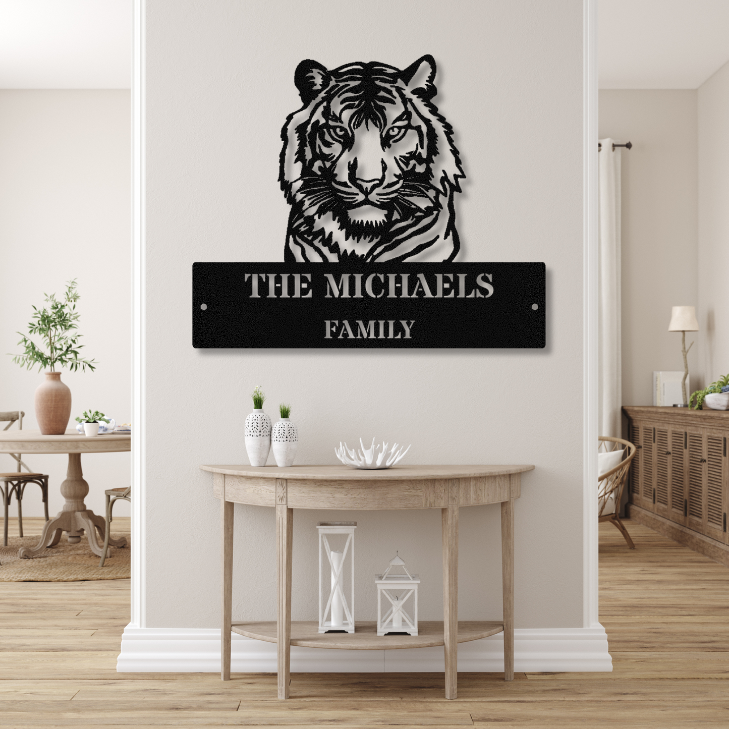 Personalized Tiger Metal Sign, Family Name Metal Sign, Indoor Outdoor Metal Sign, Porch Decor, Large Wall Metal Sign, Tiger Themed Decor, Tiger Metal Plaque