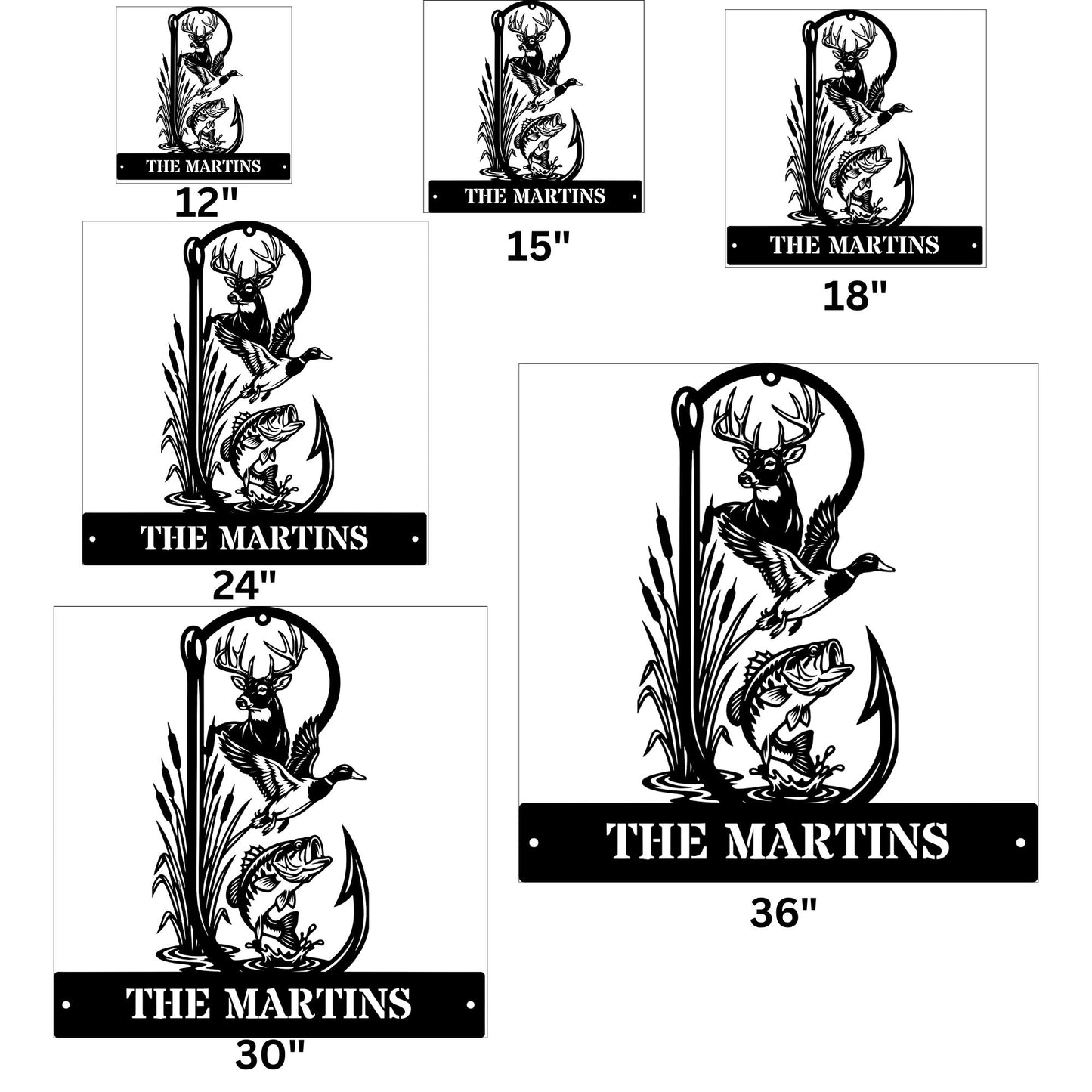 Personalized Fishing & Wildlife Metal Sign, Custom Family Name Outdoors Decor, Gift for Him, Cabin Decor, Father's Day Fishing Metal Art