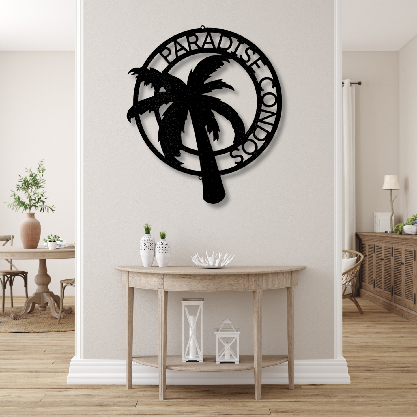 Palm Tree Beach House Metal Sign, Family Name Sign, Summer House Decor, Indoor Outdoor Sign, Vacation Home Welcome Sign, Nautical Wall Sign