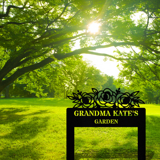 Flowers Garden Metal Stake, Name Garden Metal Sign, Garden Decor Sign, Outdoor Metal Sign, Personalized Garden Sign with Name