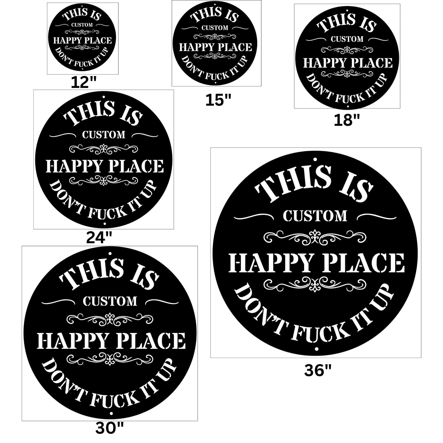 Personalized Custom "Happy Place" Metal Wall Sign, Custom Round Family Name Sign, Living Room Wall Hanging, Porch & Patio Decor, New Home Gift