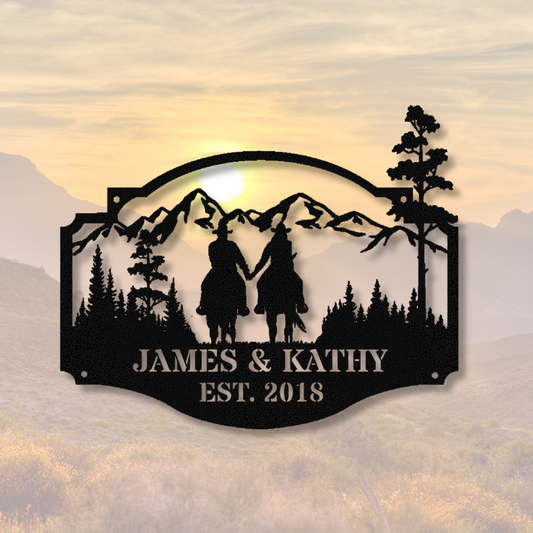 Custom Couple Horse Riding Metal Sign, Equestrian Wall Art, Anniversary Gift, Wedding Gift for Couple, Cabin Wall Decor, Horse Lover Gift