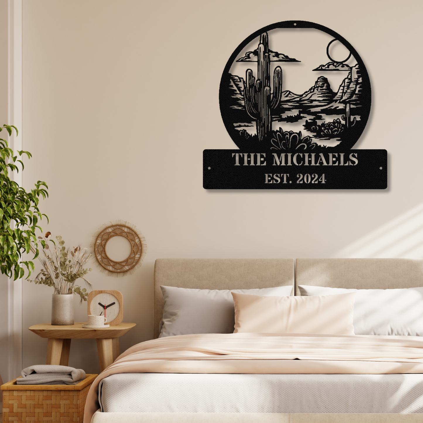 Customized Desert Themed Metal Sign, Personalized Cactus Wall Art Decor, Saguaro Metal Art, Last Name Metal Sign, Established Metal Wall Hanging