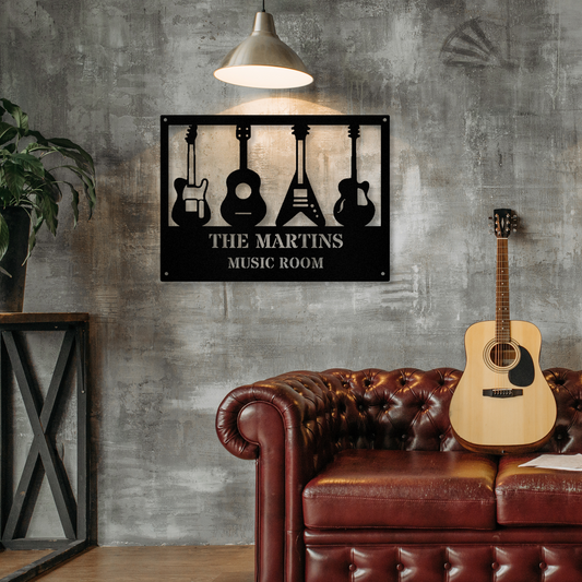 Personalized Guitar Musical Instrument Metal Wall Sign, Custom Name Guitar Metal Sign, Guitar Music Studio Wall Sign, Music Room Wall Decor, Guitar Shop Sign