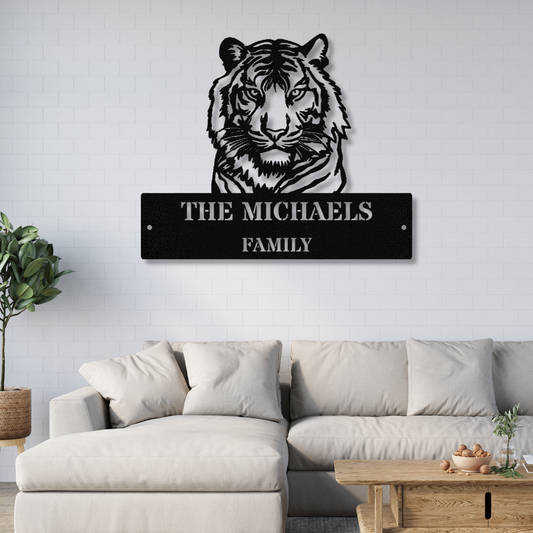 Personalized Tiger Metal Sign, Family Name Metal Sign, Indoor Outdoor Metal Sign, Porch Decor, Large Wall Metal Sign, Tiger Themed Decor, Tiger Metal Plaque