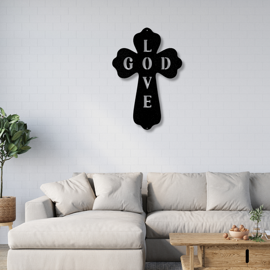 God Love Metal Sign, Faith Cross Monogram, Living Room Wall Hanging, Thanksgiving Gift For Her, Daughter To Mother Gift, Christian Wall Art Decor.