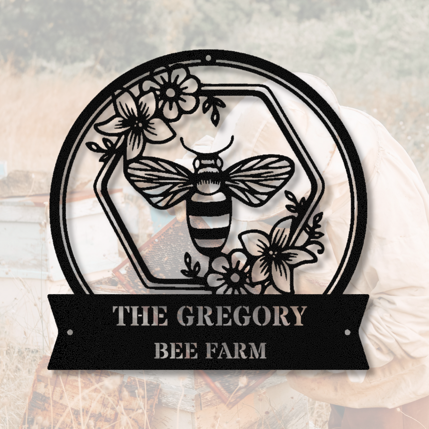 Personalized Bee Metal Sign, Bee Farm Metal sign, Bee Flowers Wall Decor, Garden Metal Sign, Yard Decor, Custom Metal Sign, Floral Metal Sign
