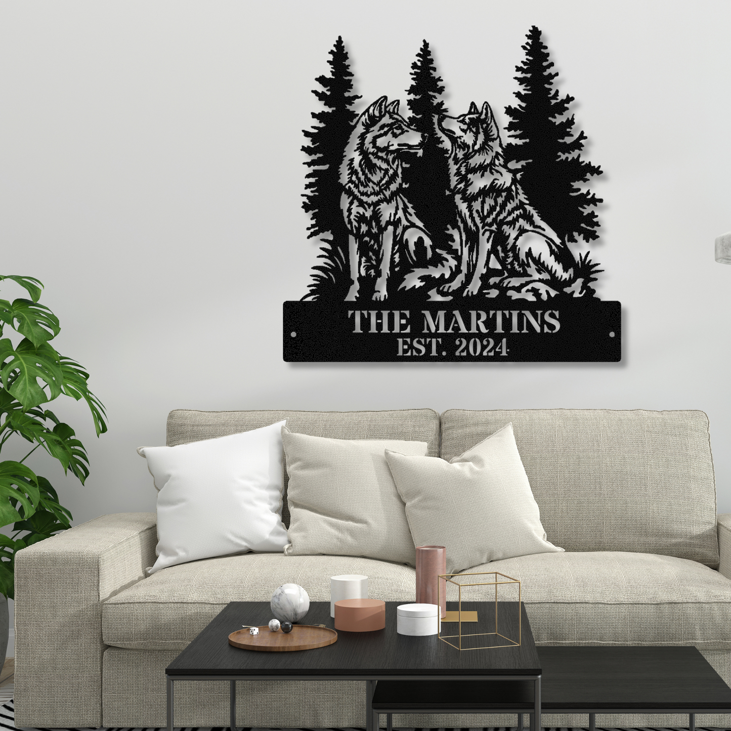 Wolf Howling Metal Ranch Sign, Wolf In Woods Cabin Sign,Family Name Black Wolf Sign,Metal Wolf Sign Dad Gift,