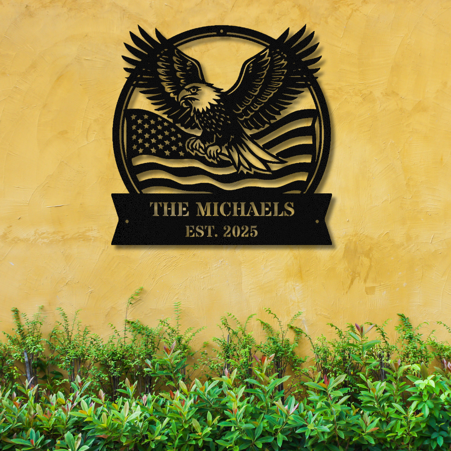 Custom Eagle US Flag Metal Sign, American Flag Gift, Bald Eagle Decor, Patriotic Wall Art, Personalized Name Sign, 4th of July Gift