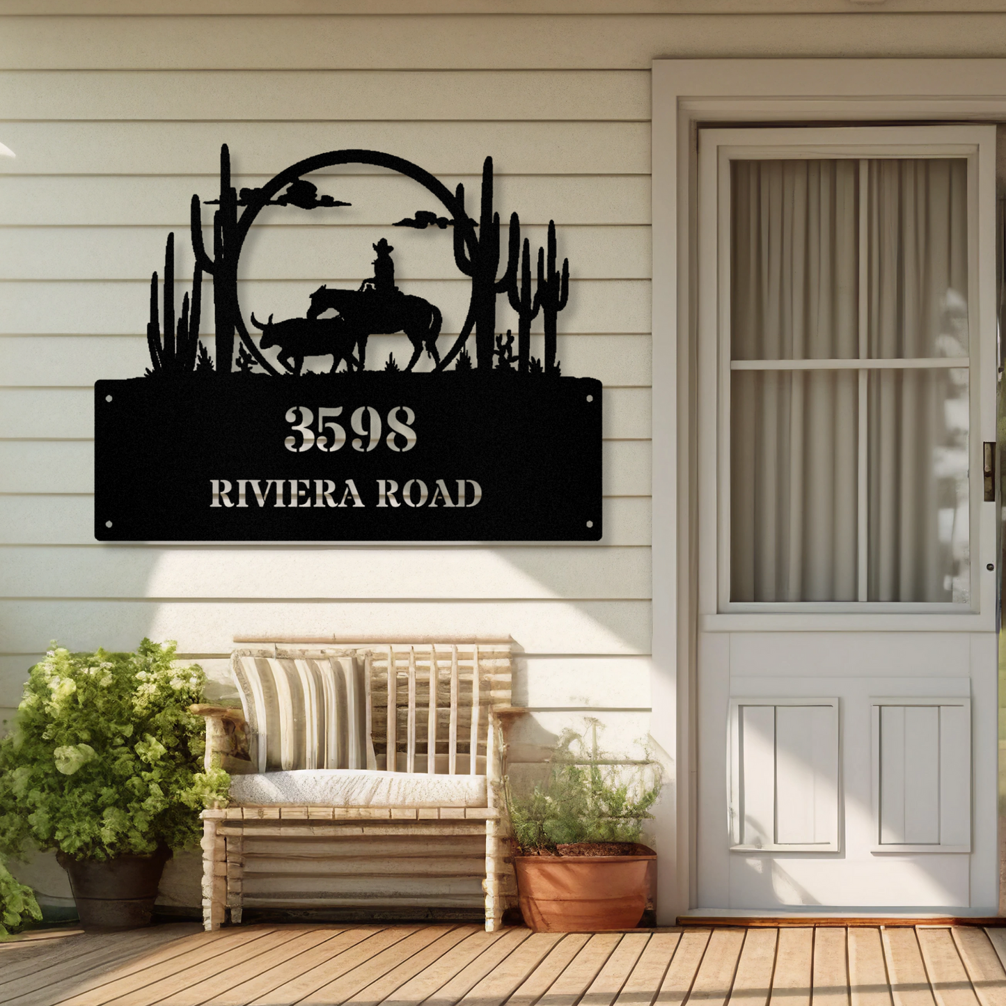 Cowboy Street Address Sign, Horizontal Metal Address Sign, Horse Farm Address Sign, Farmhouse Address Signage, Farm Address Plaque, New Home Address Sign, House Number Sign