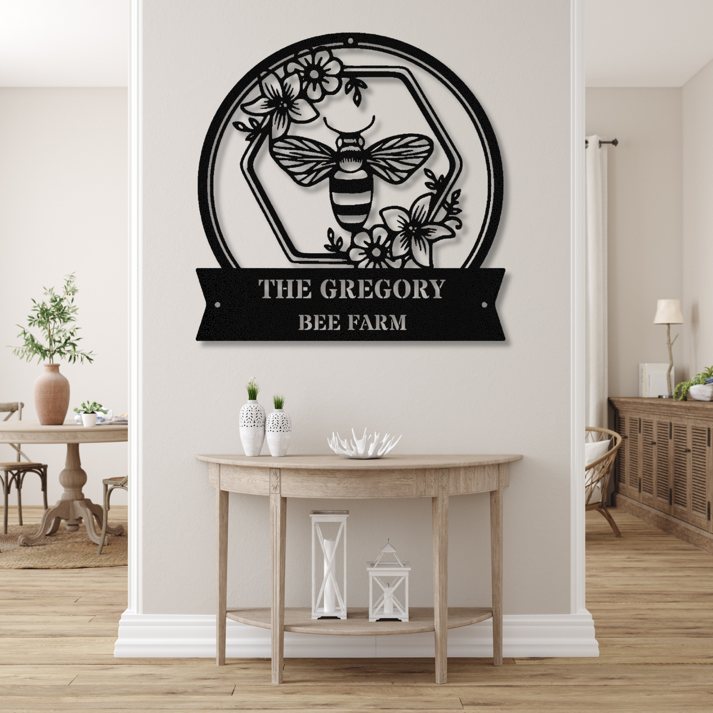 Personalized Bee Metal Sign, Bee Farm Metal sign, Bee Flowers Wall Decor, Garden Metal Sign, Yard Decor, Custom Metal Sign, Floral Metal Sign
