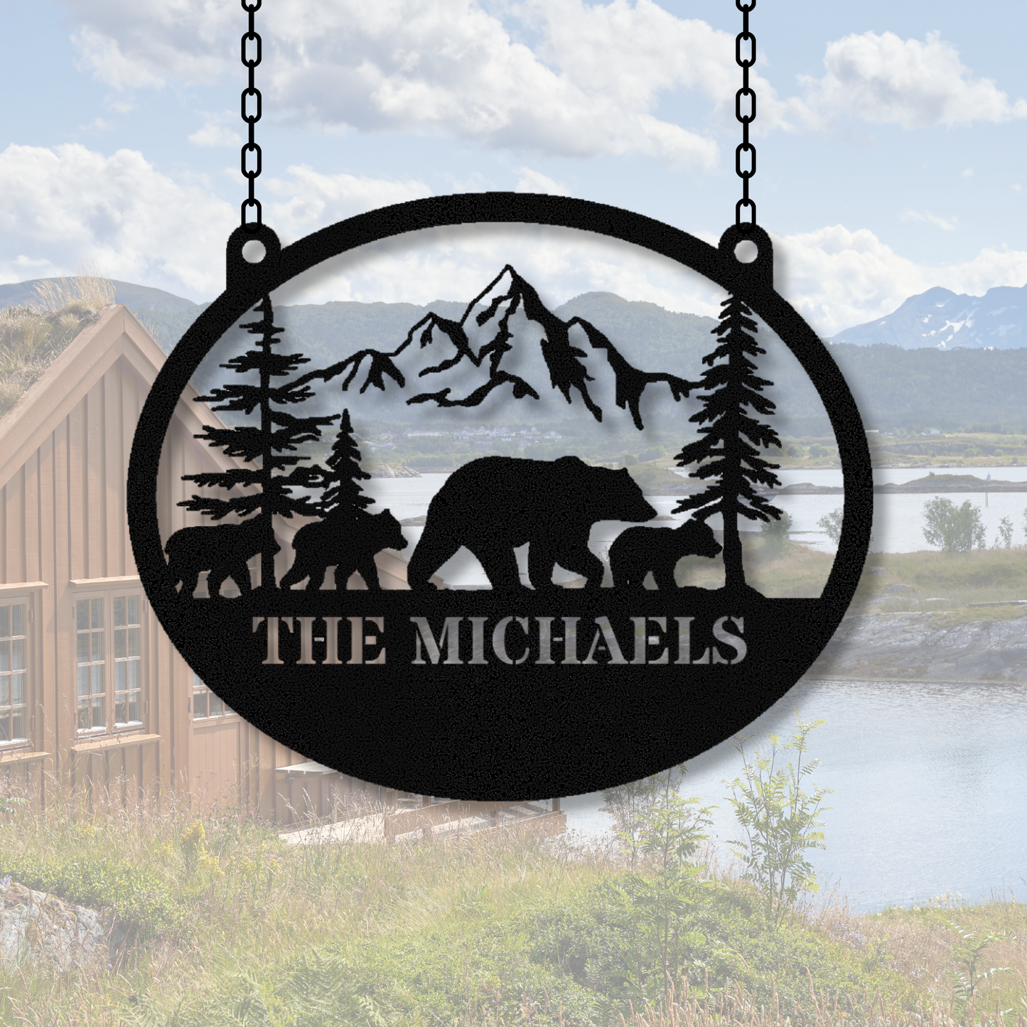 Personalized Bear and Cubs Metal Sign, Cabin Metal Sign, Housewarming Gift, Established Sign, Large Wall Art, Bear Lover Gift, Last Name Sign