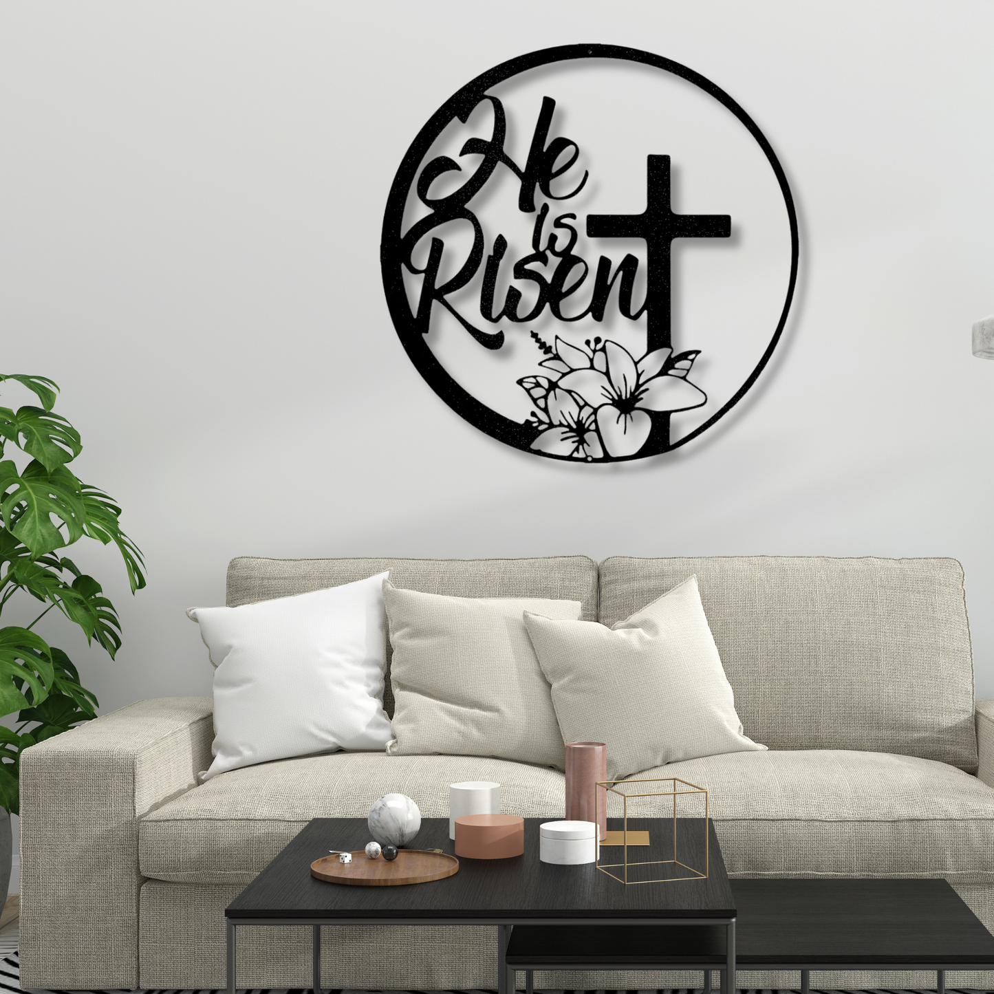 He is Risen Metal Sign, Religious Gifts, Floral Cross Sign, Home And Living Decor, Easter Gifts, Cross Metal Sign, Christian Themed Gifts