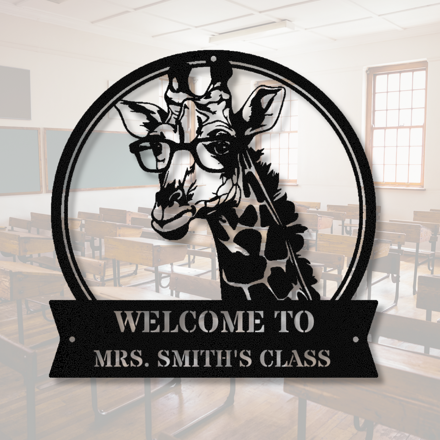 Custom Name Giraffe Metal Sign, Personalized Giraffe Sign, Giraffe Wall Hanging, Living Room Decor, Animal Lover Gift, Custom Metal Sign