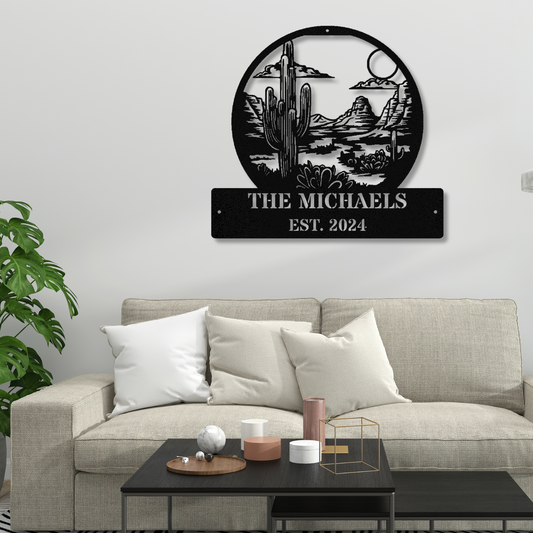 Customized Desert Themed Metal Sign, Personalized Cactus Wall Art Decor, Saguaro Metal Art, Last Name Metal Sign, Established Metal Wall Hanging