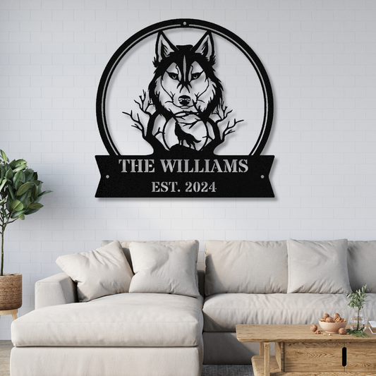 Personalized Wolf Metal wall Sign, Custom Name Gift, Wolf Metal Wall Art, Wildlife Wall Hanging, Living Room Decor, Entrance Sign for New Home