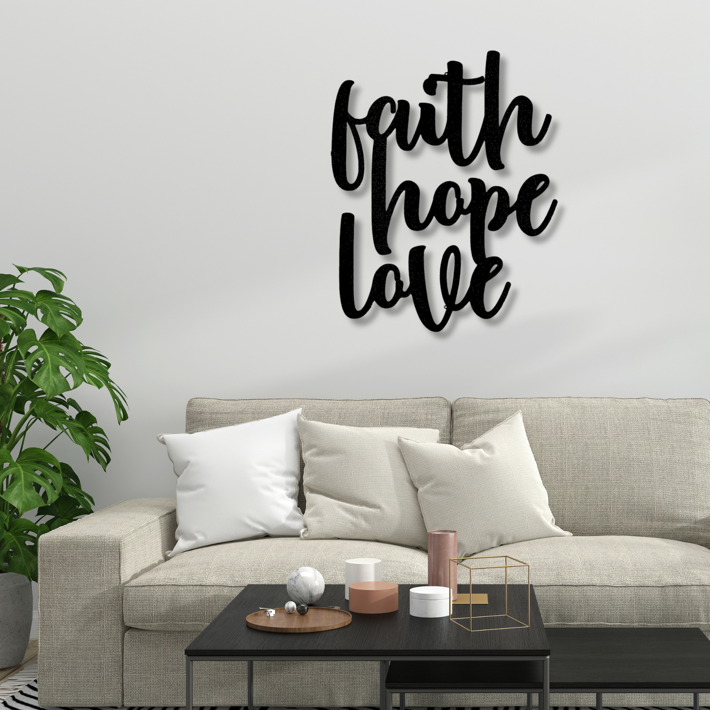 Faith Hope Love Script Metal Sign, Inspirational Metal Art, Faith Wall Decor, Christian Wall Hanging, Hope Love Metal Art, living room decor