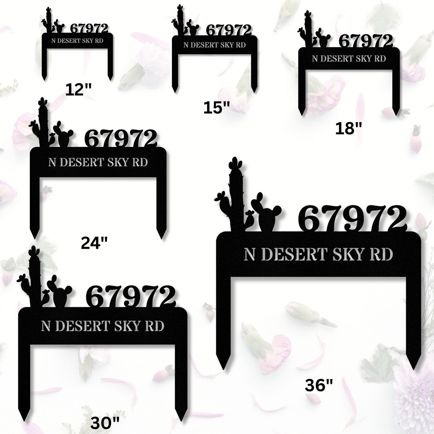 Saguaro Cactus Address Metal Stake Sign, Horizontal Address Sign, Desert Address Signage, House Address, Customized Metal House Number Stake