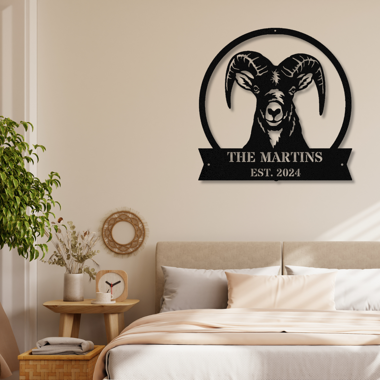 Customized Bighorn Goat Metal Sign, Goat Wall Hanging, Bighorn Wall Art Decor, Large Metal Sign, Last Name Established Metal Sign, Goat Lover Farm Sign