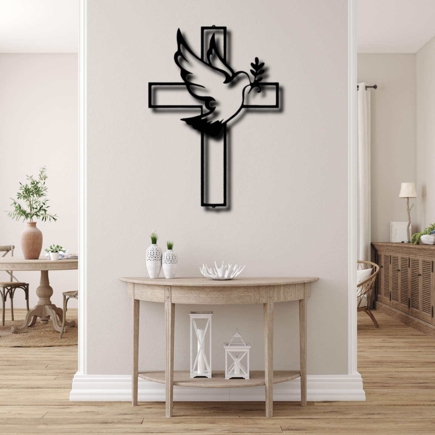 Peaceful Dove Metal Steel Sign, Easter Dove and Cross Wall Hanging, Easter Gift For A Christian Family, Housewarming Gift, Christian Symbols Wall Decor.
