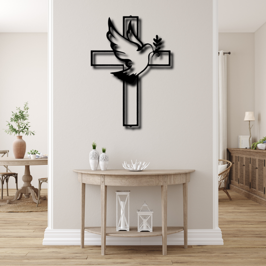 Peaceful Dove  Metal Steel Sign, Easter Dove and Cross Wall Hanging, Easter Gift For A Christian Family, Housewarming Gift, Christian Symbols Wall Decor.