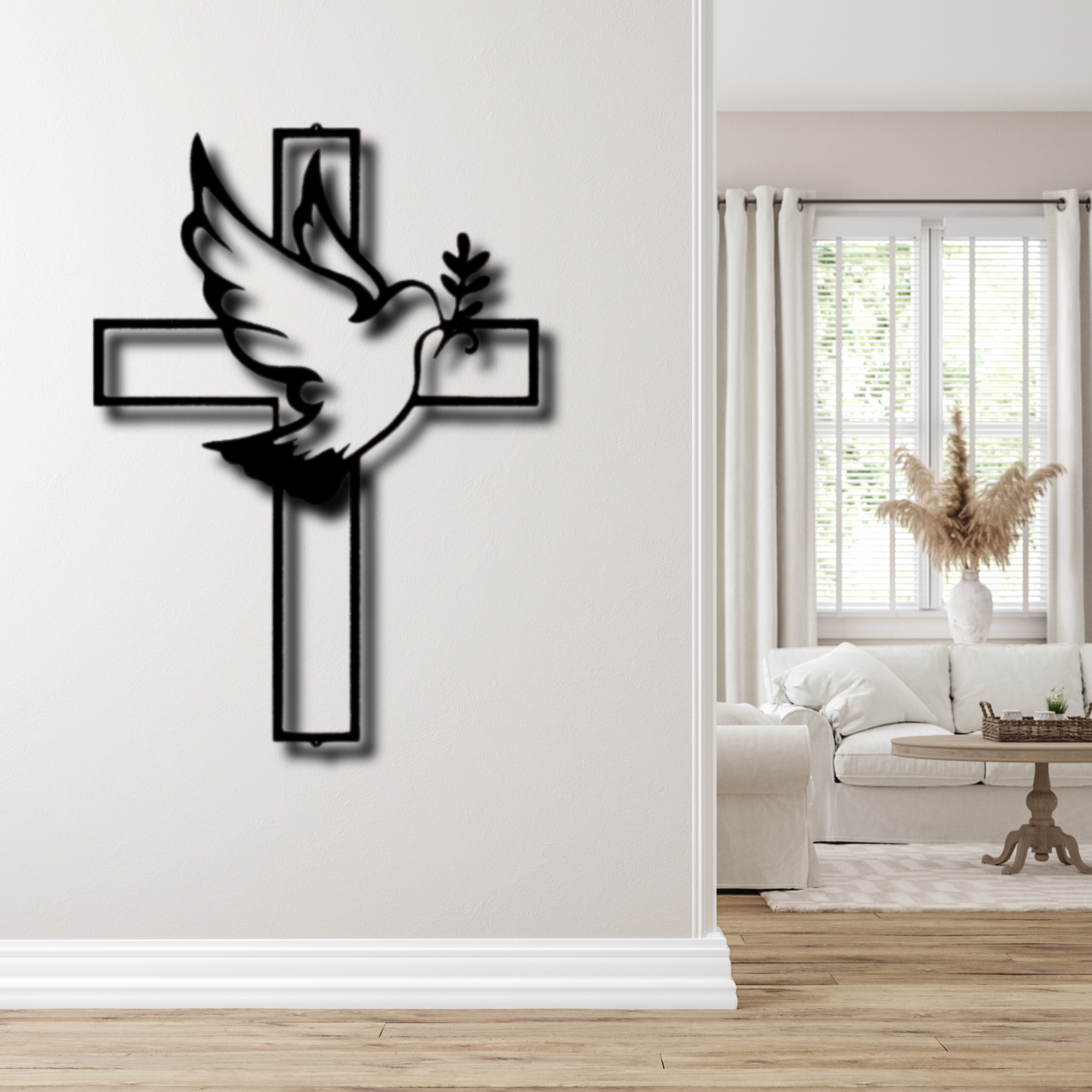 Peaceful Dove Metal Steel Sign, Easter Dove and Cross Wall Hanging, Easter Gift For A Christian Family, Housewarming Gift, Christian Symbols Wall Decor.