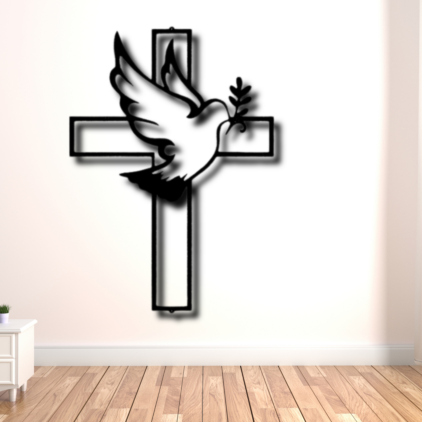 Peaceful Dove Metal Steel Sign, Easter Dove and Cross Wall Hanging, Easter Gift For A Christian Family, Housewarming Gift, Christian Symbols Wall Decor.