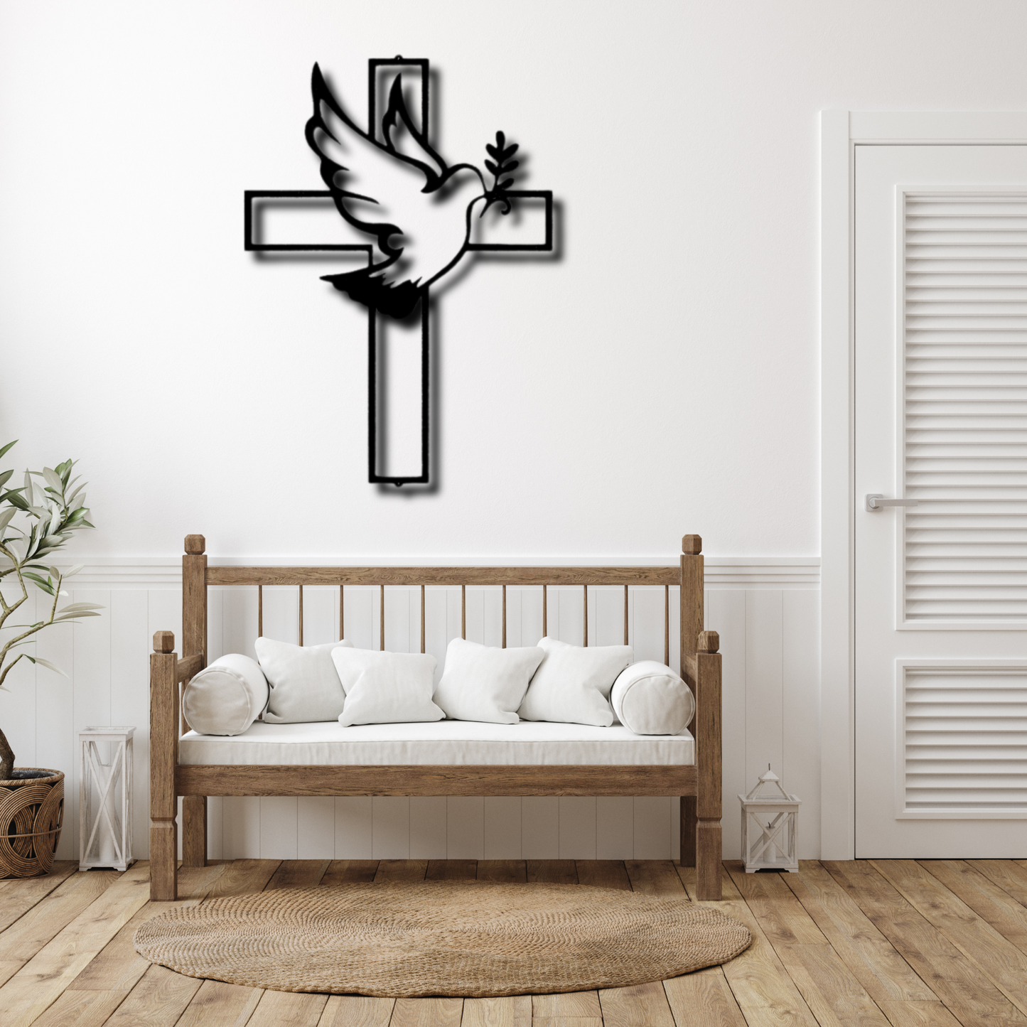 Peaceful Dove Metal Steel Sign, Easter Dove and Cross Wall Hanging, Easter Gift For A Christian Family, Housewarming Gift, Christian Symbols Wall Decor.