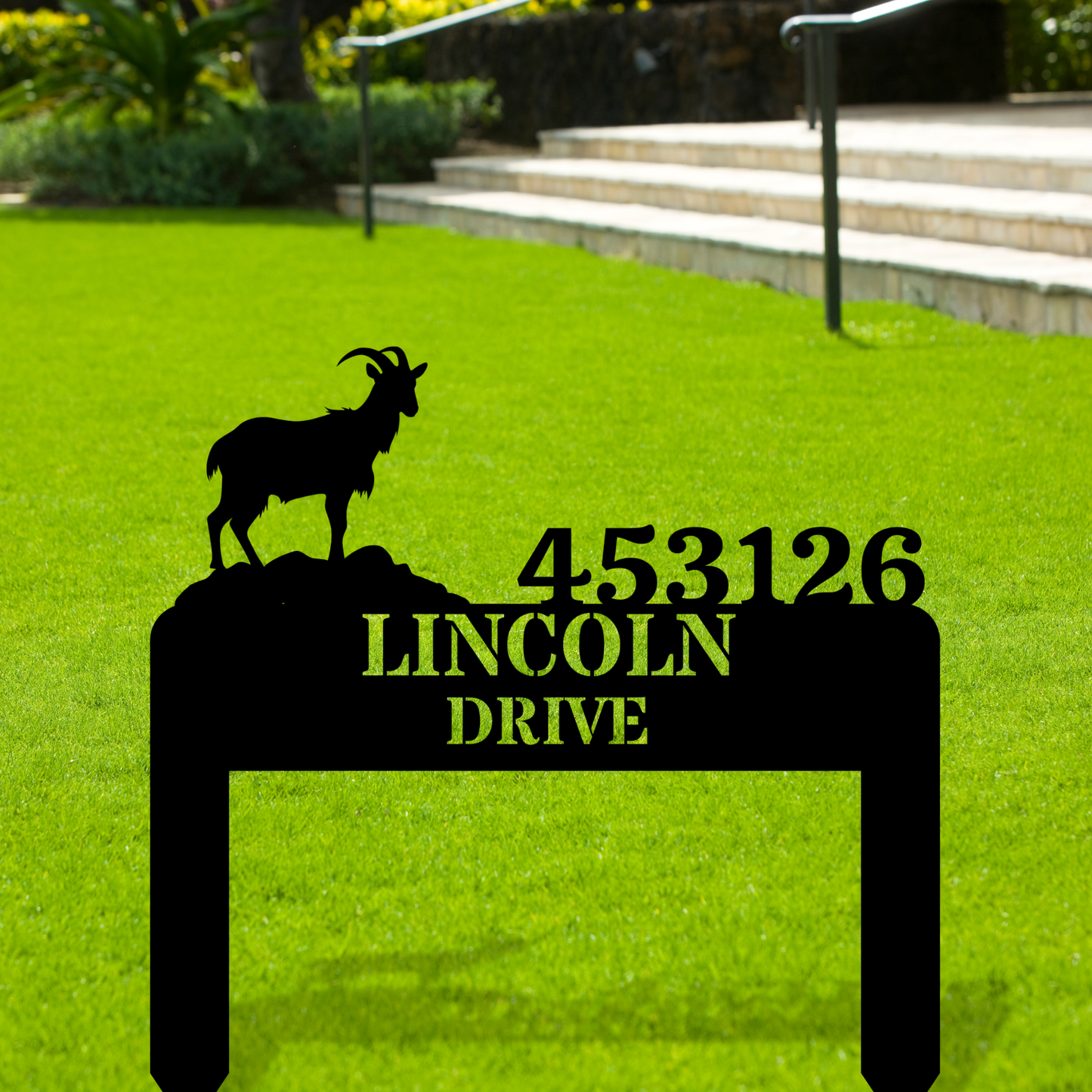 Custom Goat Metal Address Stake, Personalize Garden Stake, Rustic House Number, Unique Goat Marker for Outdoor Decor