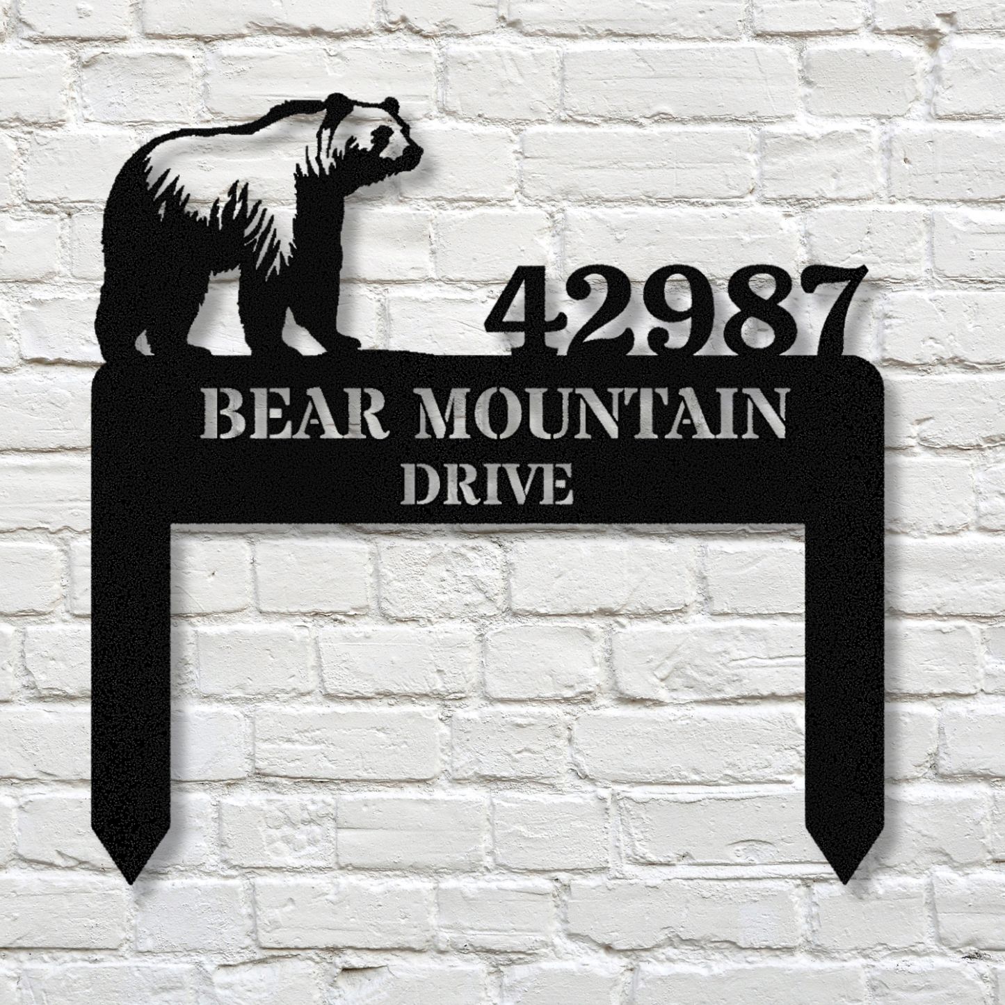 Personalized Bear Address Stake Metal Sign, Horizantal Address Signage, Custom Bear Metal Sign, Home Address Sign, Front Yard Bear Stake Sign