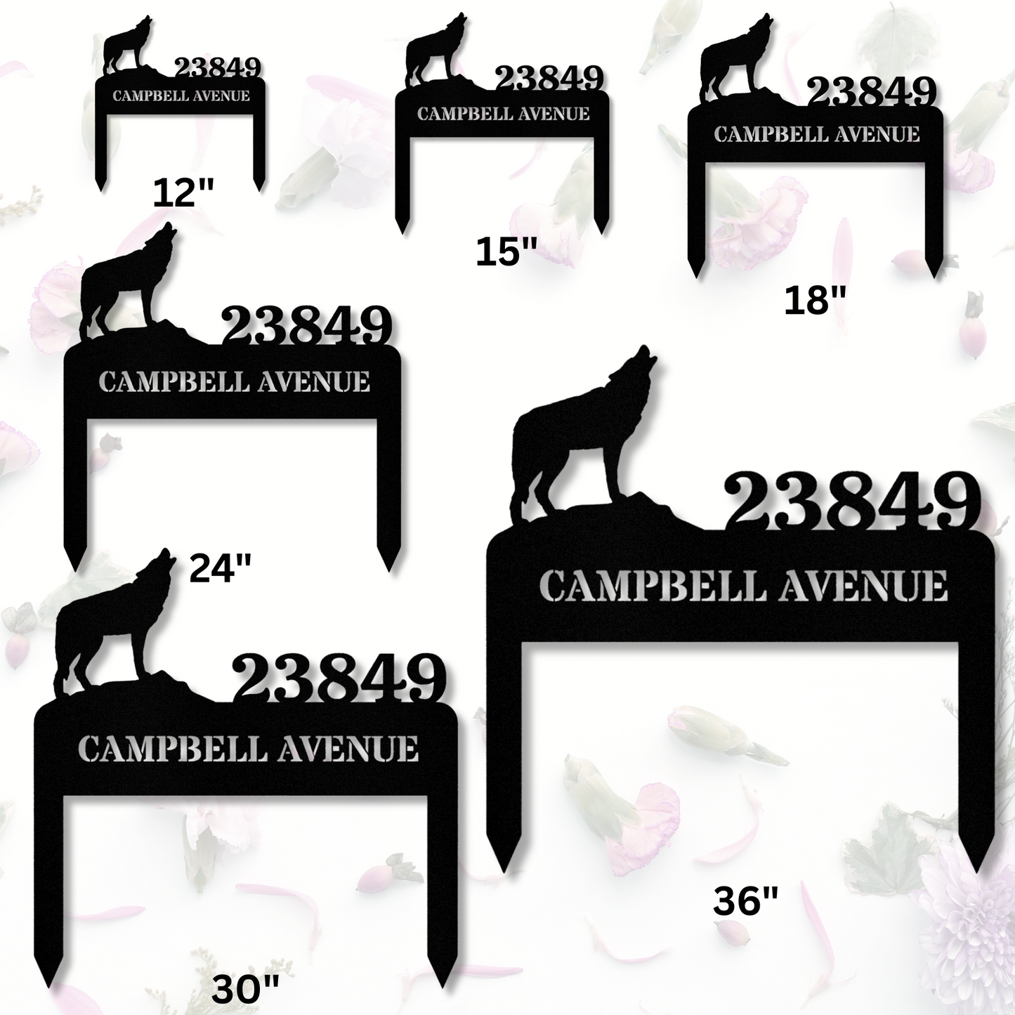 Personalized Wolf Address Metal Stake, Horizontal Address Sign, Address Signage, House Address, Metal House Number Stake, Customized Address