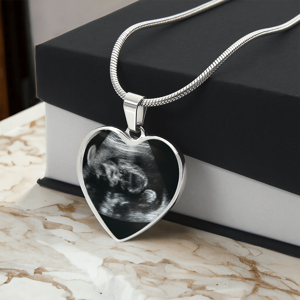 Personalized Baby Scan Photo Necklace, Engraved Baby Name Pendant, Grandma New Parent Gift, Pregnancy Announcement Picture