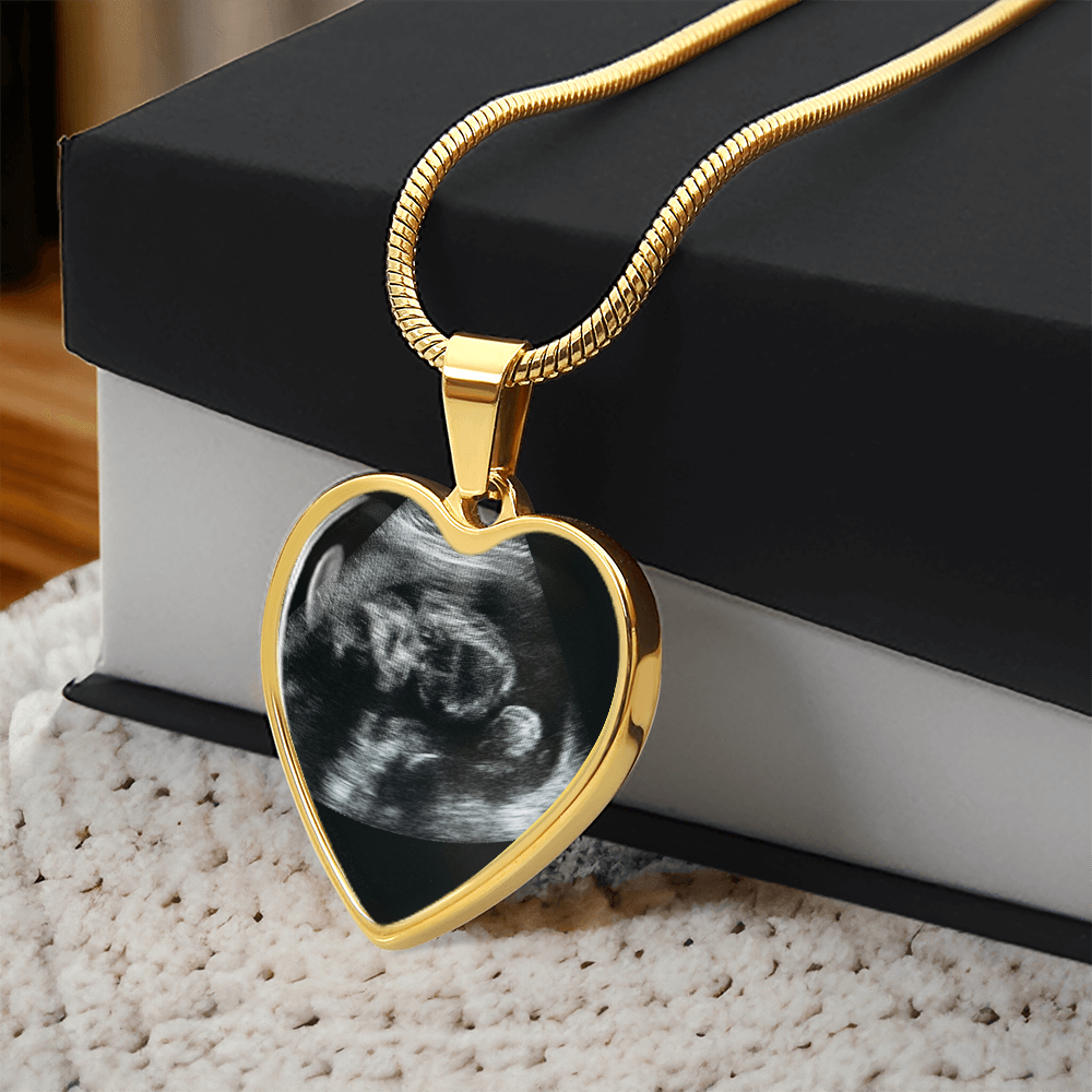 Personalized Baby Scan Photo Necklace, Engraved Baby Name Pendant, Grandma New Parent Gift, Pregnancy Announcement Picture