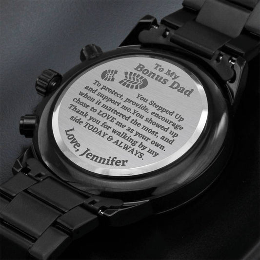 Wedding Gift for Stepdad, Personalized Bonus Dad Watch, Gift from Stepdaughter, Custom Name Watch, Wedding Day Gifts from Bride, Father of Bride Gift