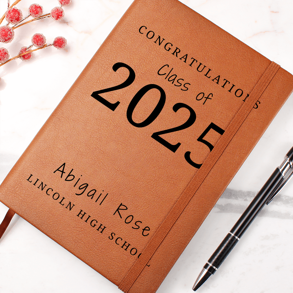 Personalized Graduation Gift, Custom Name Vegan Leather Journal, A5 Notebook Grad Gift, Grad Gifts Class of 2024 for Her and Him