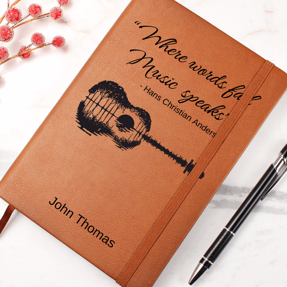 Personalized Leather Lyrics Notebook Journal, Songwriting Muscian Journal, Gift for Music Lovers, Where Words Fail, Custom Guitarist Gift