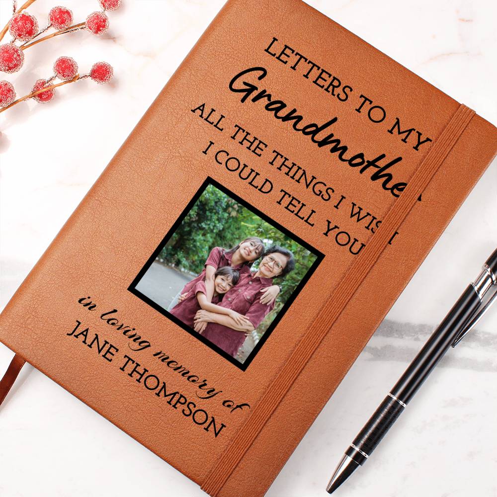 Grandmother Remembrance Photo Leather Journal, Grandma In Heaven Gift, Loss of Grandmother Photo Memorial Journal, Sympathy Gift, Grief Journal Letters