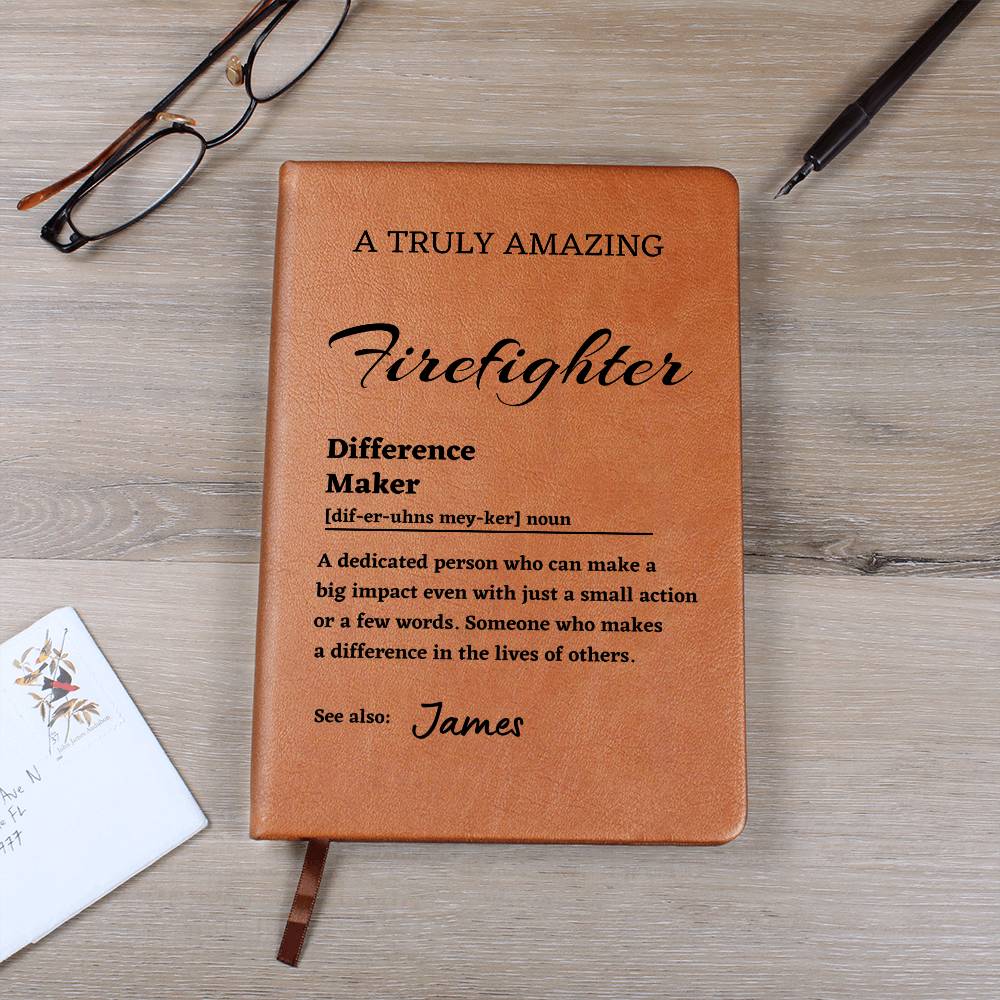 Difference Maker Journal, Unique Firefighter Gift, Personalized Colleague Friend Mentor Appreciation Gift, Custom Name Leather Journal