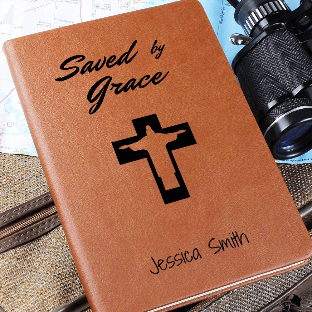 Saved By Grace Prayer Journal, Personalized Leather Journal Notebook, Custom Name Bible Study Notebook, Devotional Journal, Christian Gifts